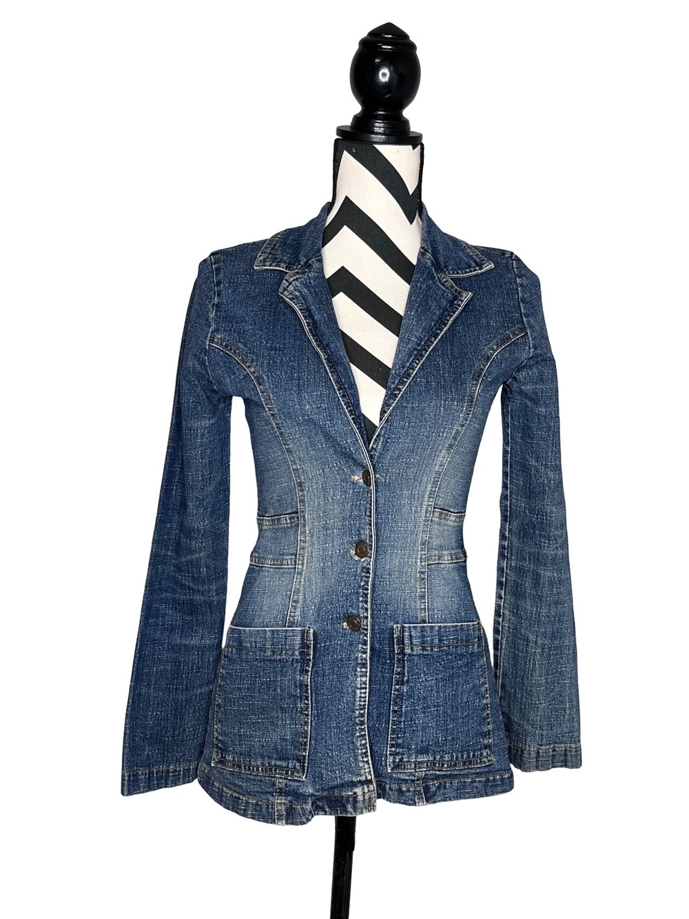 Y2K Whimsigoth 90's Grunge Structured Ultra-Fitted Denim Blazer Jacket Sz S